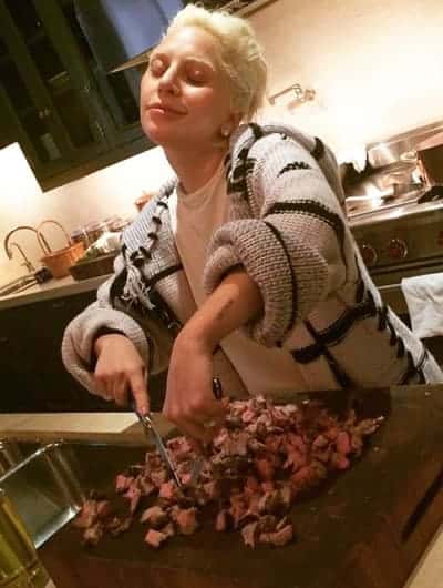 Lady Gaga cooking at home