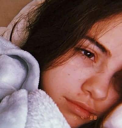 Selena Gomez showing the sadness in her eyes in this makeup free photo on Instagram