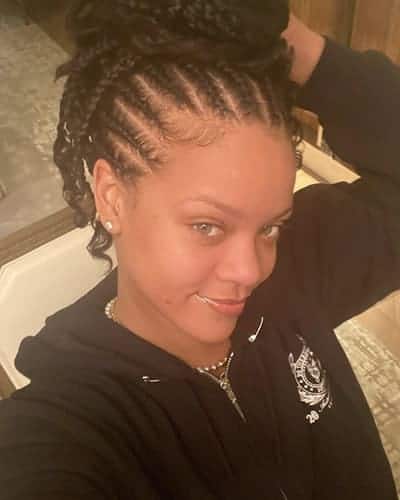 Rihanna has the coolest hair braiding while wearing no makeup