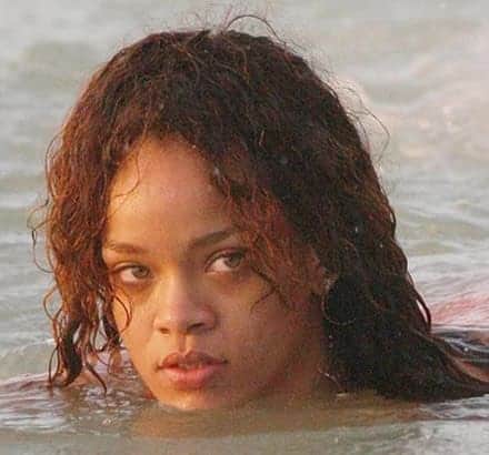Rihanna swimming for prey without makeup