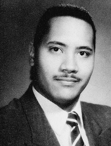 Dwayne Johnson with moustache in yearbook photo