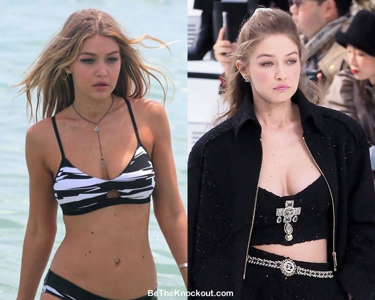 Gigi Hadid boob job before and after comparison photo