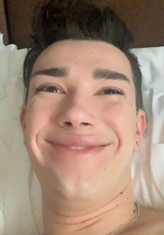 James Charles making a double chin for fun