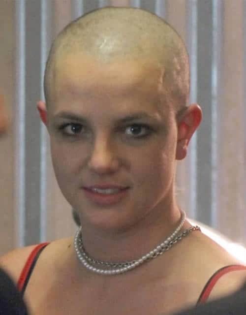 Britney Spears with a bald shaved head