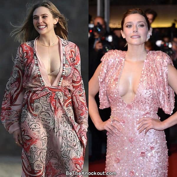 Elizabeth Olsen breast implants before and after comparison photo