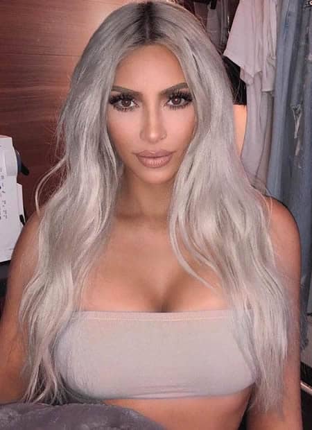 Kim Kardashian with silver platinum hair