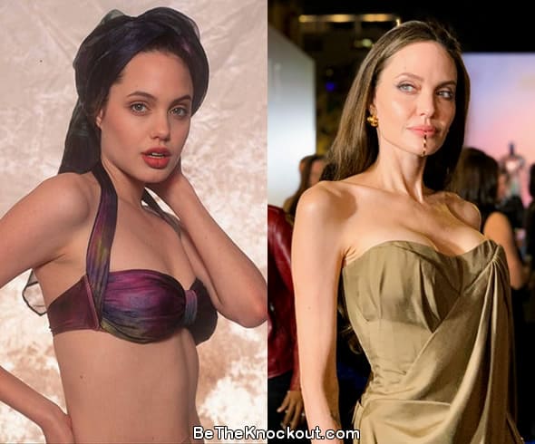 Angelina Jolie boob job before and after comparison photo