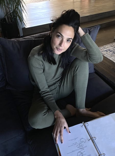 Gal Gadot reading her movie script at home