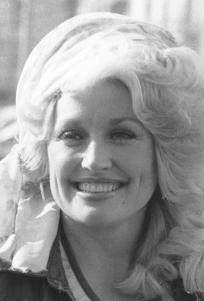 Dolly Parton in black and white