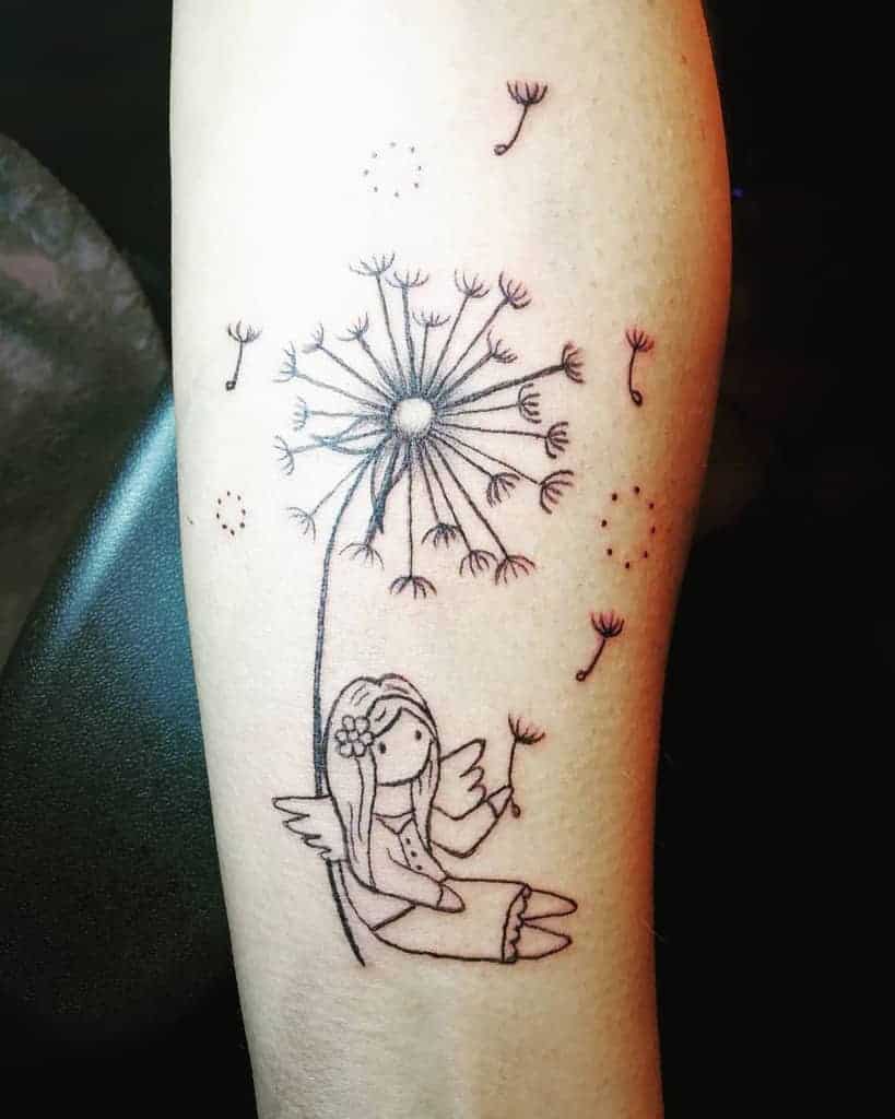 Angel with Dandelion Tattoo