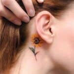 Behind the Ear Sunflower Tattoo