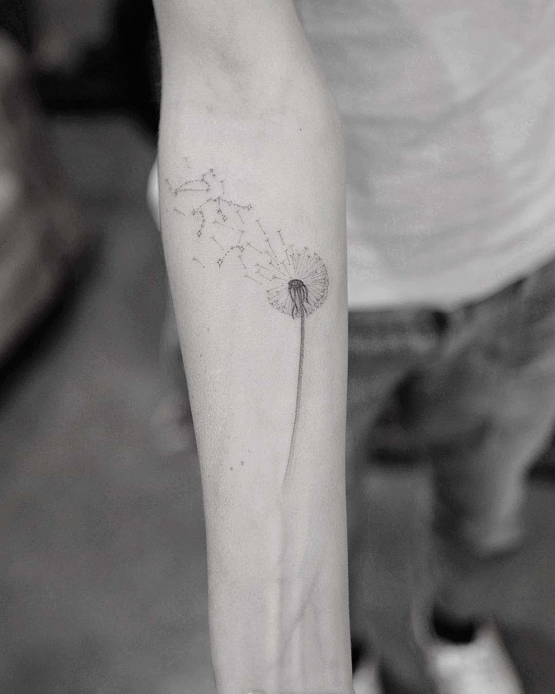 Black and Grey Dandelion Tattoo