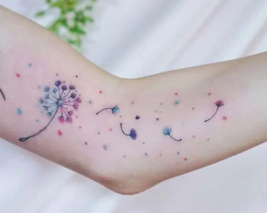Purple Blue Dandelion Tattoo