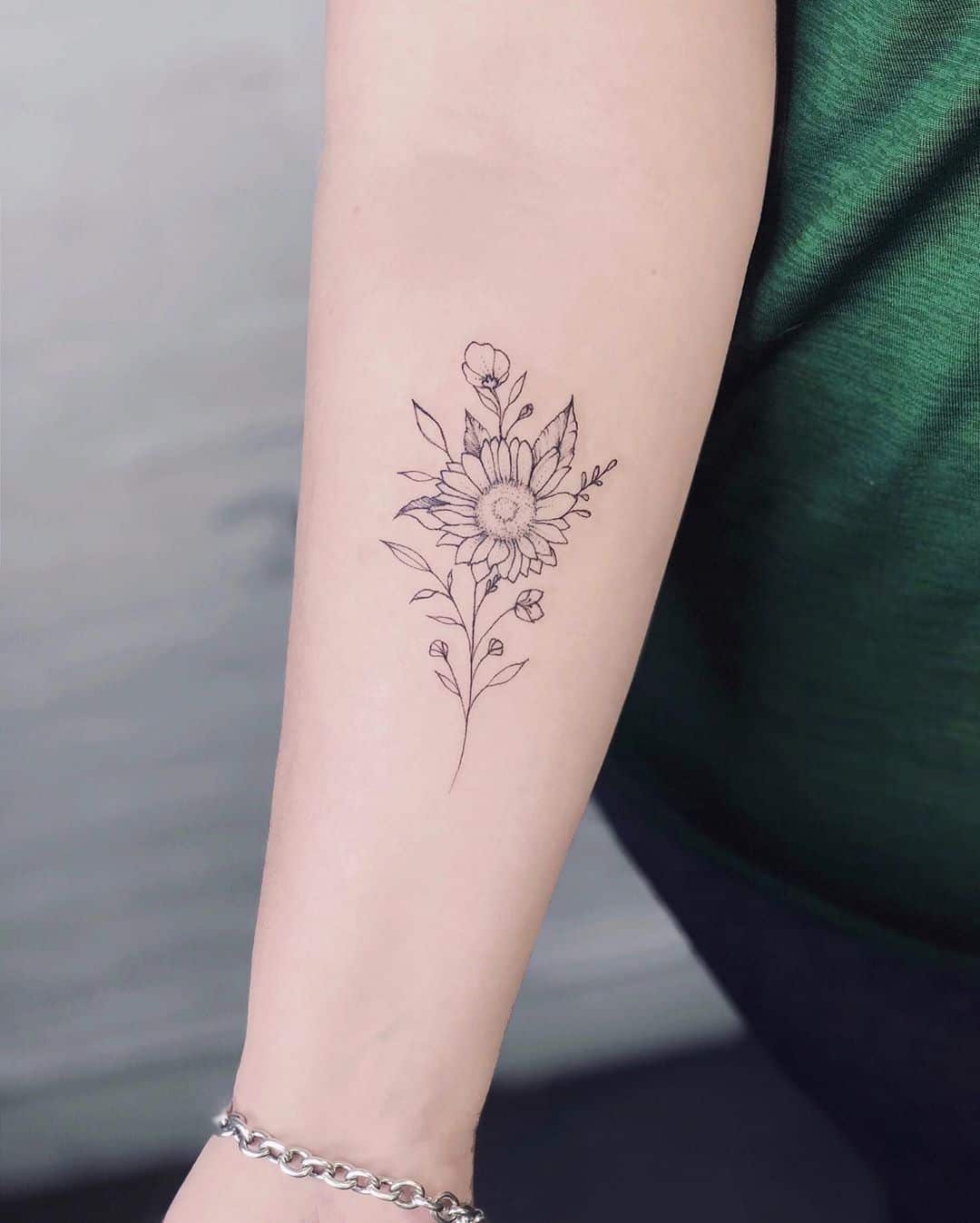 Sunflower Tattoo within a Bouquet