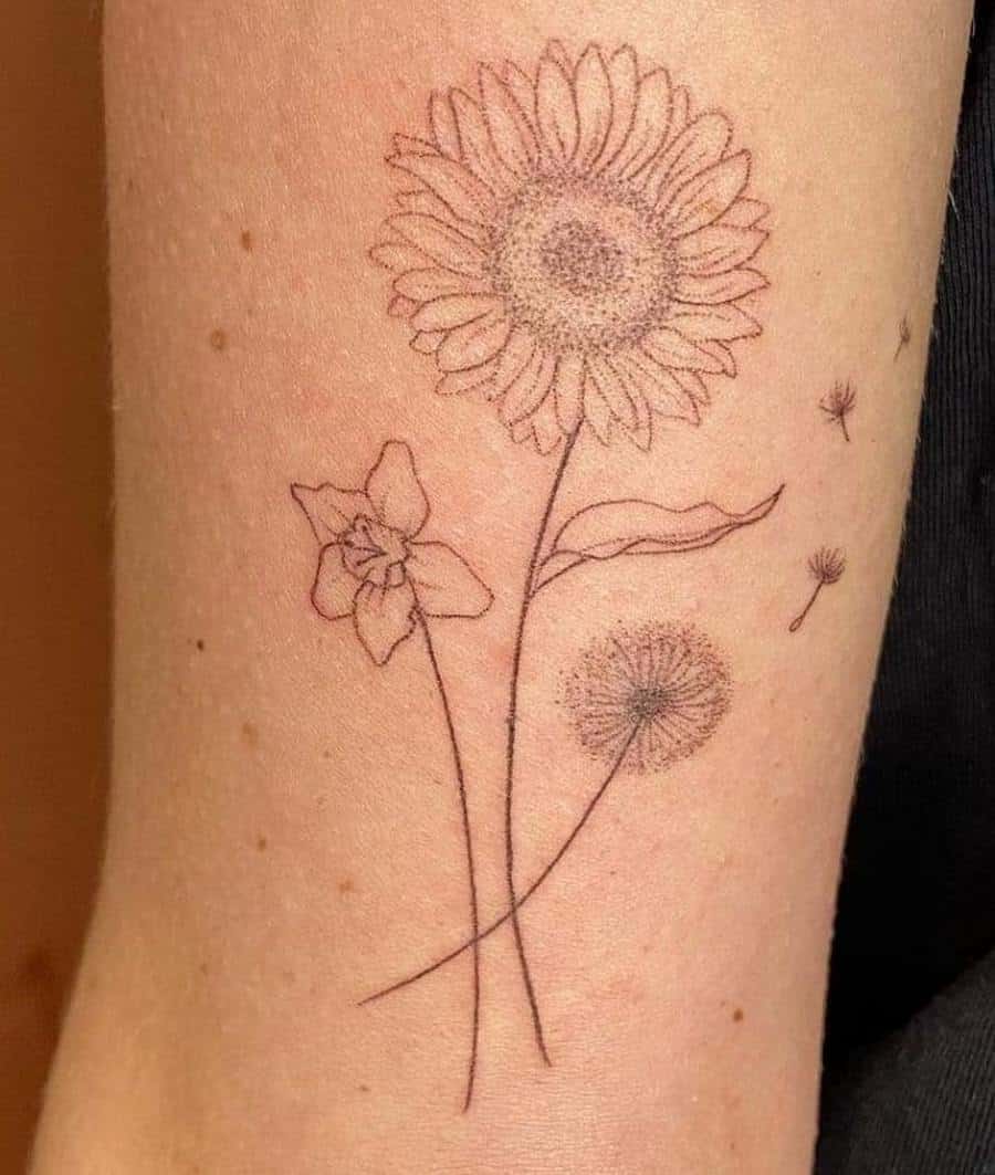 Sunflower and Dandelion Tattoo