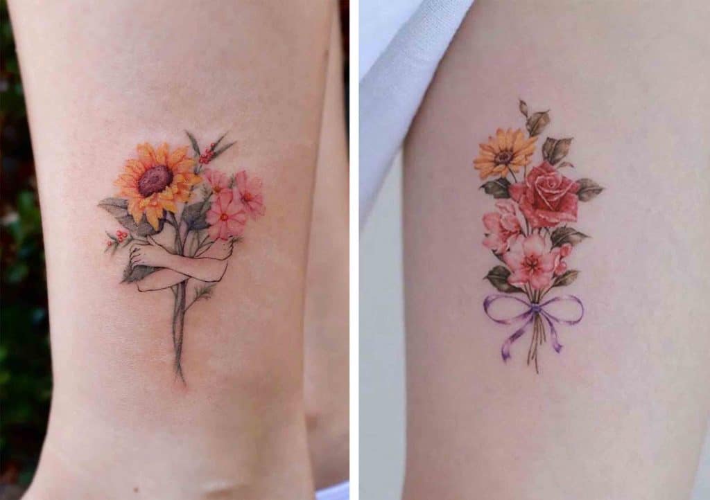 Sunflower and Rose Tattoo