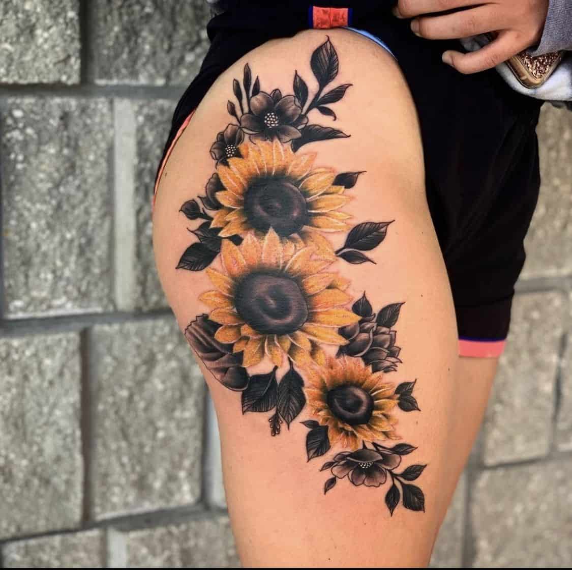 Thigh Sunflower Tattoo